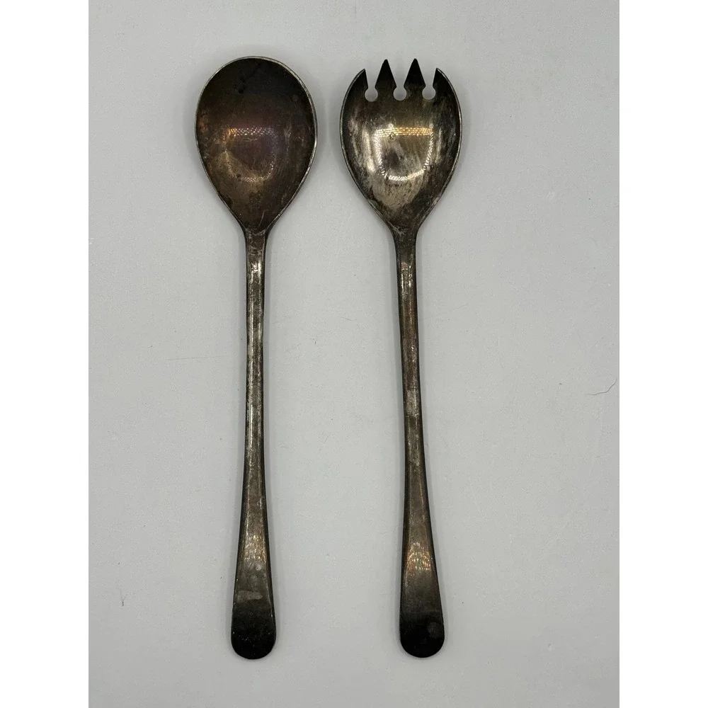 Salad Serving Set 9in Silver Plated Vintage Tapered Handle